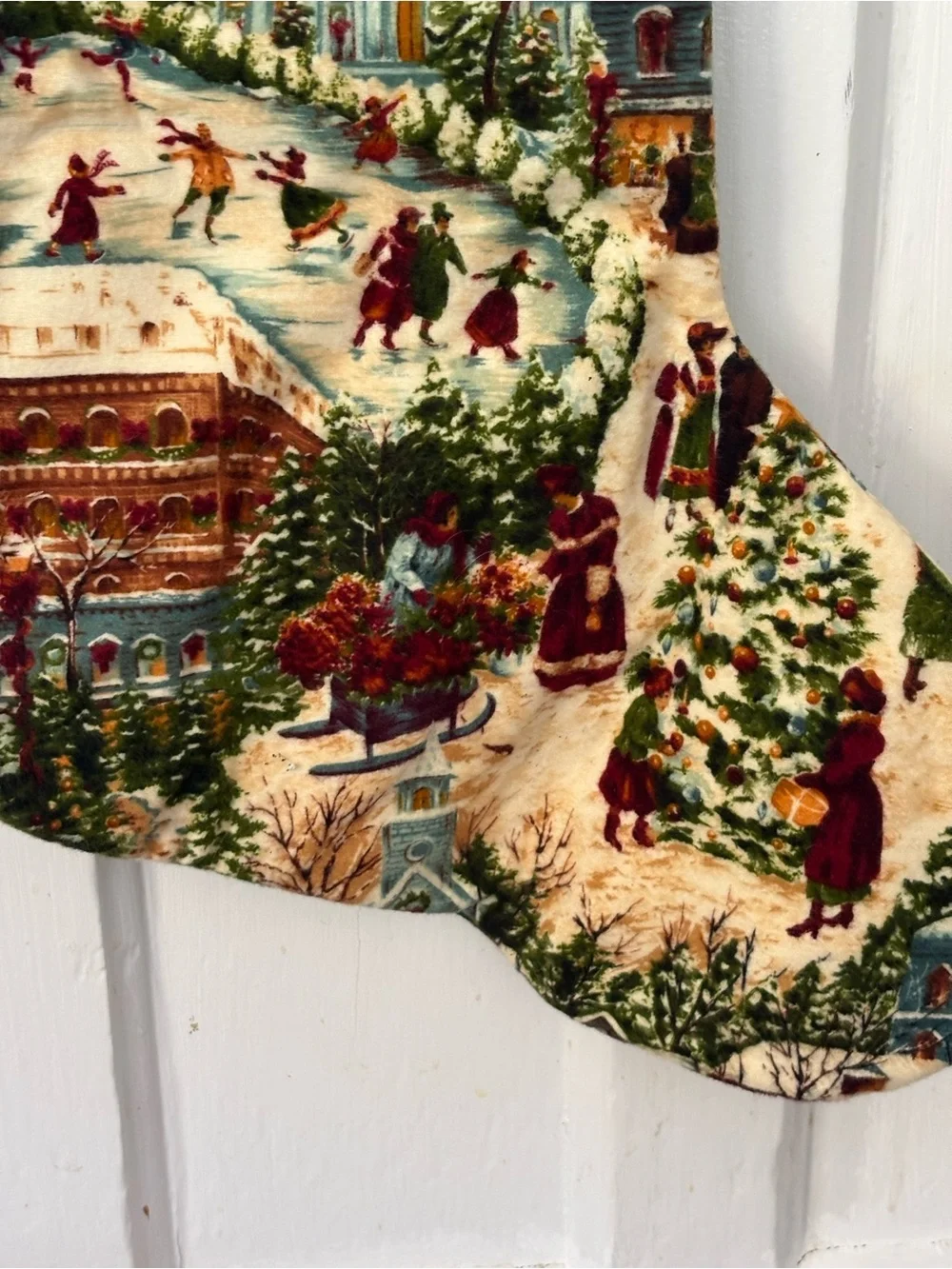 Holiday Handmade Christmas Stocking with Country Village Winter